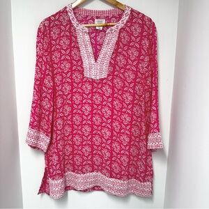 Sigrid Olsen beach tunic pink w/white embroidery size L, excellent condition